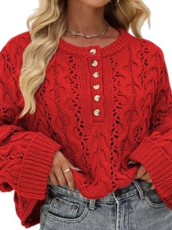 Free People Sweaters - Free People Red Cable Knit Henley Sweater NWOT $148
